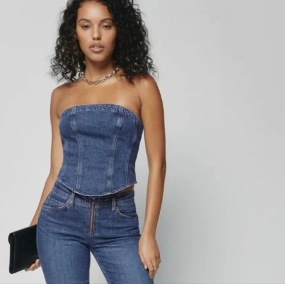 Macy strapless denim bustier top - Picture 2 of 5